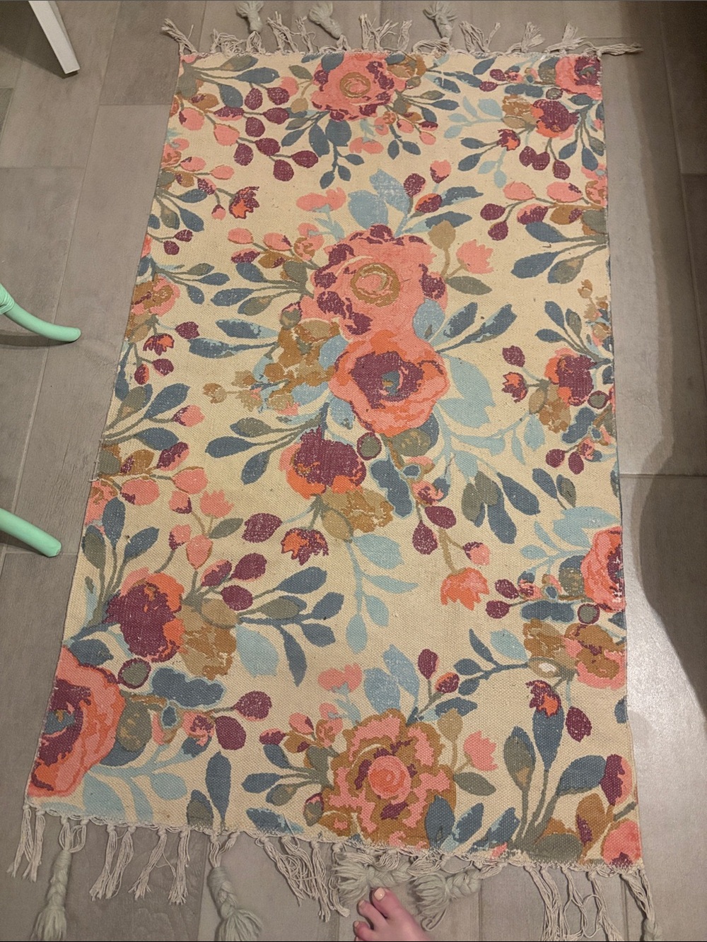 Magaschoni Floral Cream Rug with Pink, Blue and Green Accents